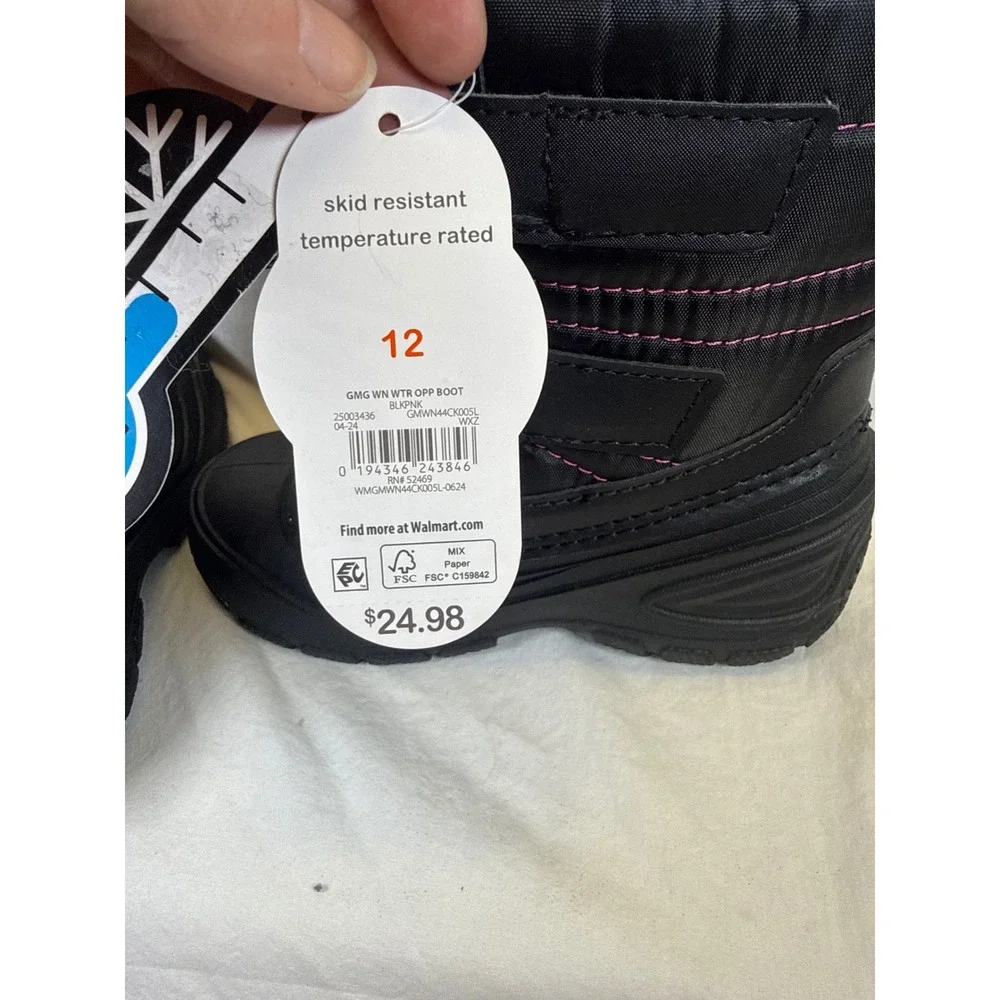 Wonder Nation Kids Black Pink Winter Snow Boots -5F Rated Size 12 NEW